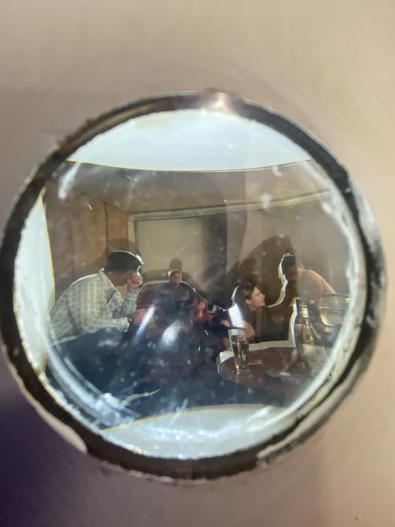 Gallery visitors looking into the Dog and Pony Show installation